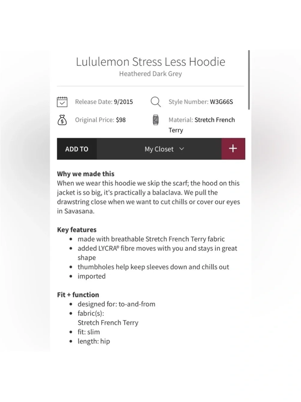 Lululemon Womens Stress Less Hoodie Heathered Dark Gray - Picture 16 of 16